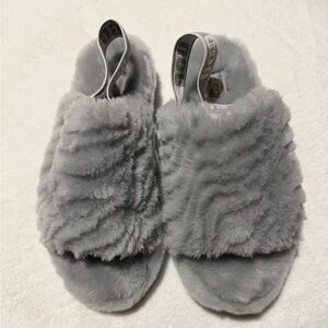 UGG Fluffy Gray Slide Slippers